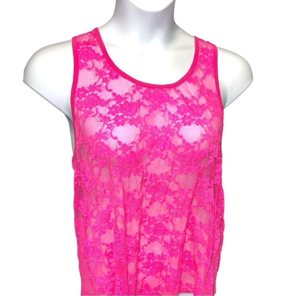 Extra touch hot pink semi sheer lace with acer back tank!